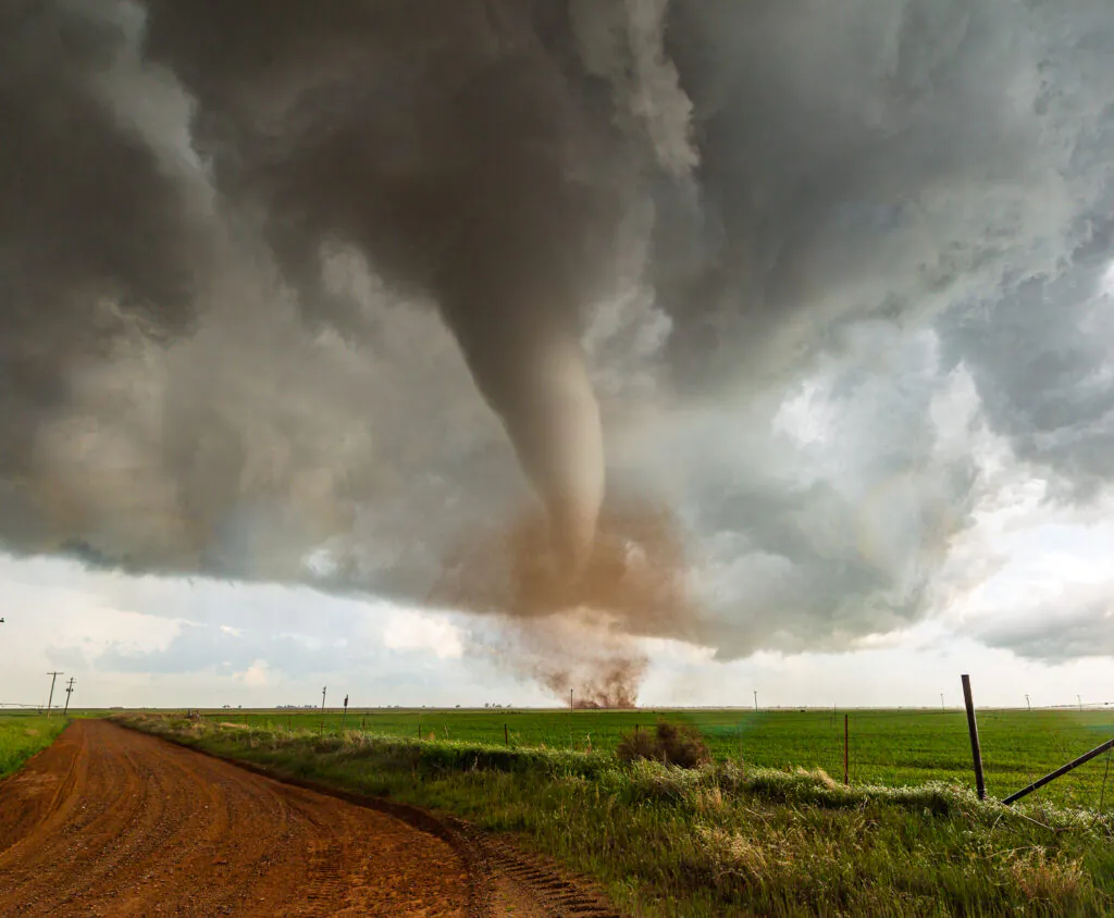 Beautiful tornado tears across a Texas landscape near Vernon, TX on April 23, 2021