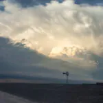 Old and new windmills in front of a supercell in the Texas Panhandle on April 12, 2015